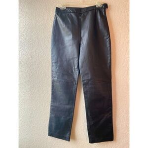 Clio Vintage Leather Women Pants Sz 8 Black Straight Side Zip Lined high rise